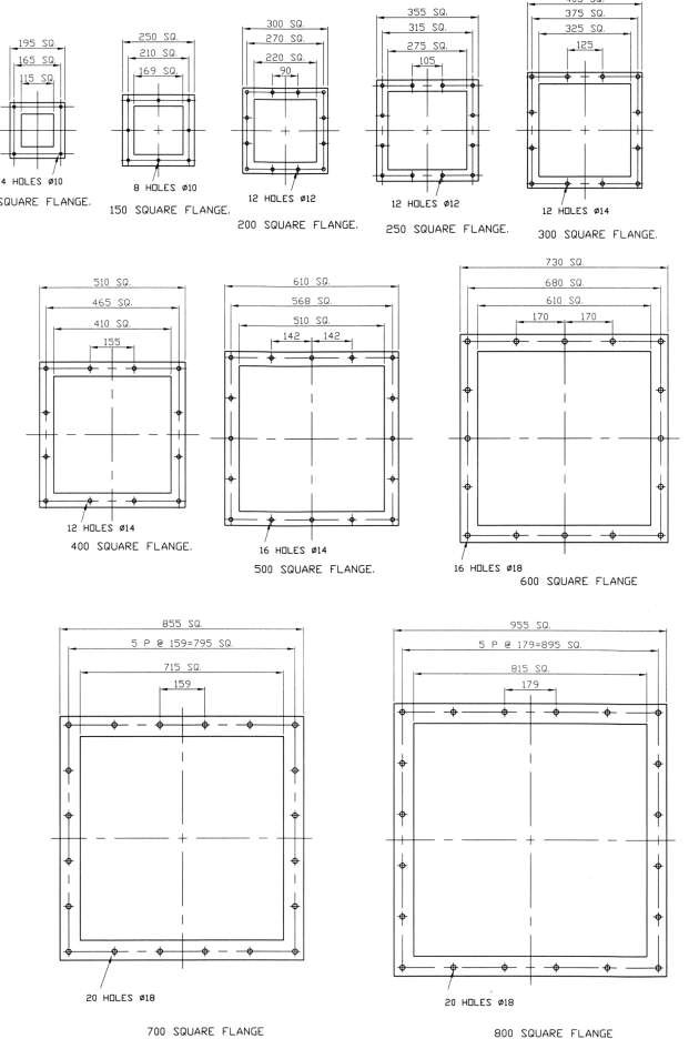 Dimensions of Square Flanges