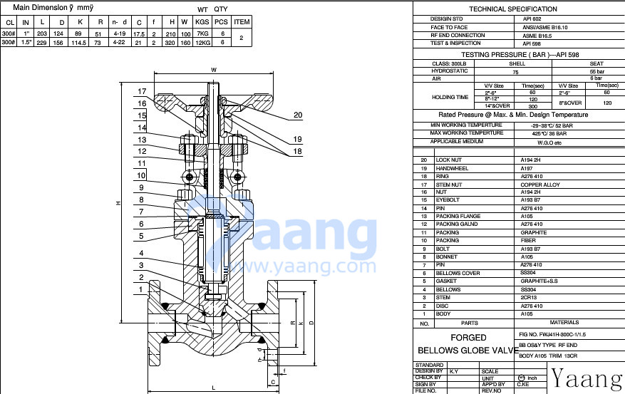 Forged Bellows Globe Valve Drawing