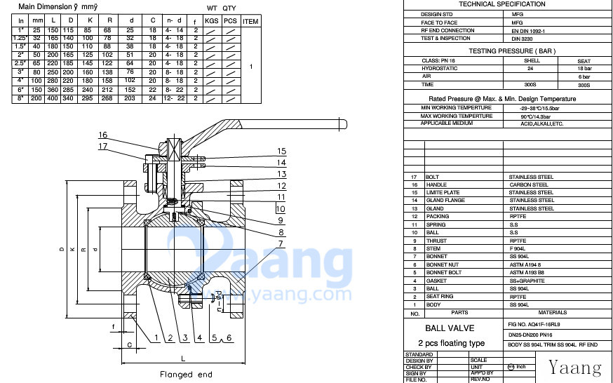 2 PC Cast steel Floating Ball Valve Drawing