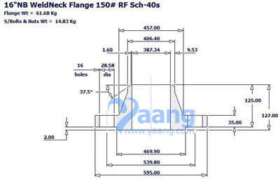 ANSI B16.5 WNRF Flange 16 Inch CL150 Sch40s