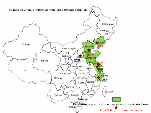 The map of China's industrial metal pipe fittings suppliers