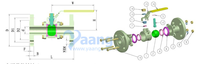 3PC Flanged Ball Valve Drawing