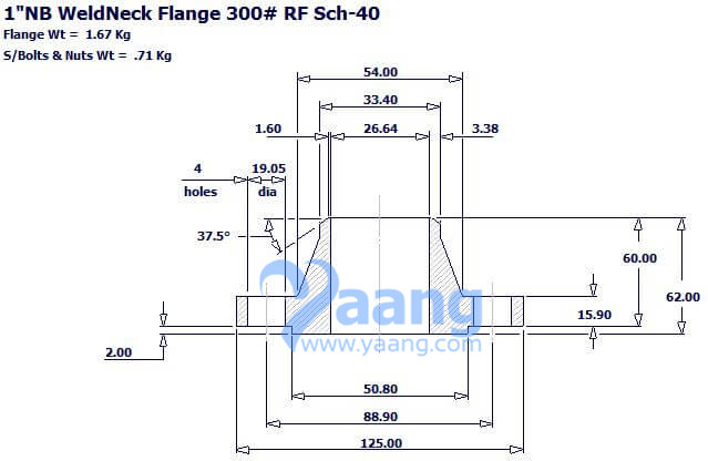 ASME B16.5 WNRF Flange 1 Inch SCH40 CL300