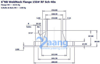 ASME B16.5 WNRF Flange 6 Inch S/40S CL150