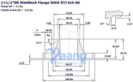 ASME B16.5 WNRTJ Flange 1-1/2 Inch Sch80 CL900