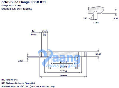 ANSI B16.5 Blind Flange RTJ 6 Inch Cl900 R45